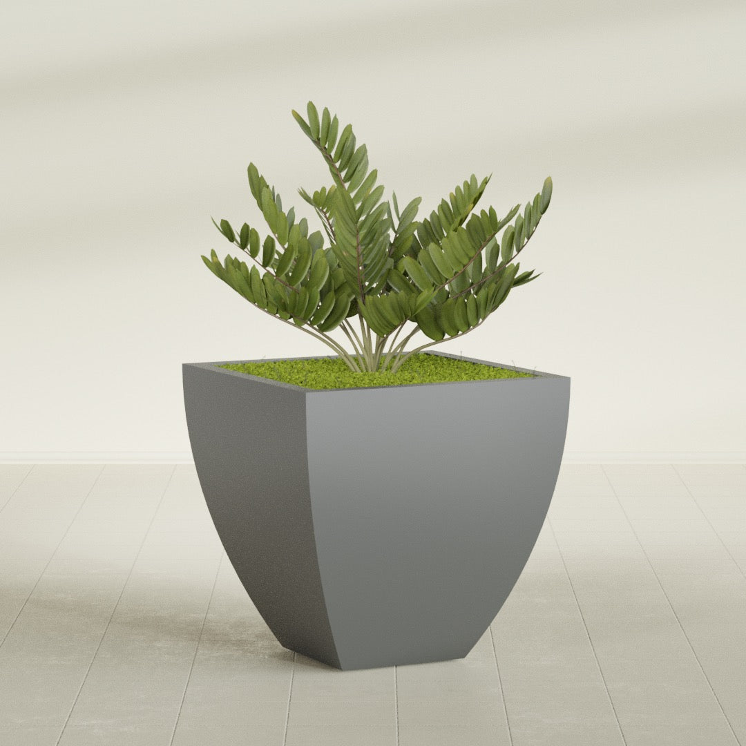 Lima Large Tapered Square Fiberglass Planter - 30 in x 30 in x 30 in - Metallic Gunmetal - Metallic Gunmetal,30 in x 30 in x 30 in