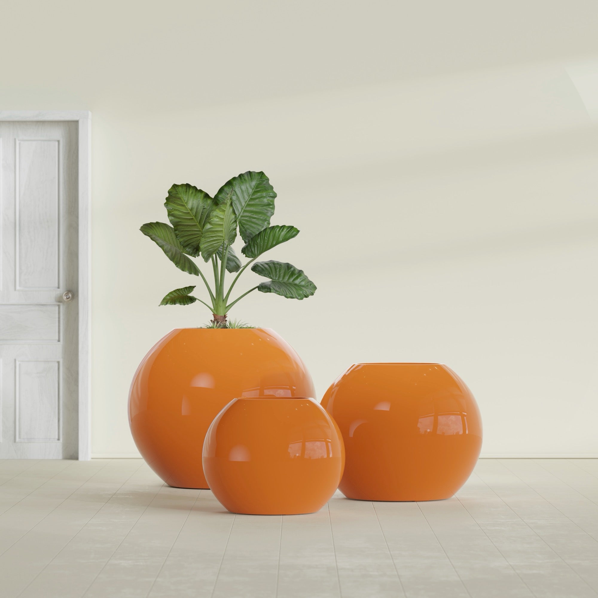 Globe Medium Sphere Fiberglass Planter - 24 in x 24 in x 19 in - Gloss Tangerine - Gloss Tangerine,24 in x 24 in x 20 in