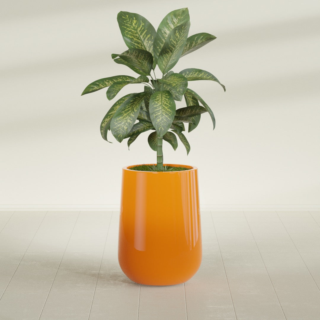 Tall Hayden Medium Round Fiberglass Planter - 15 in x 15 in x 23 in - Gloss Tangerine - Gloss Tangerine,15 in x 15 in x 23 in