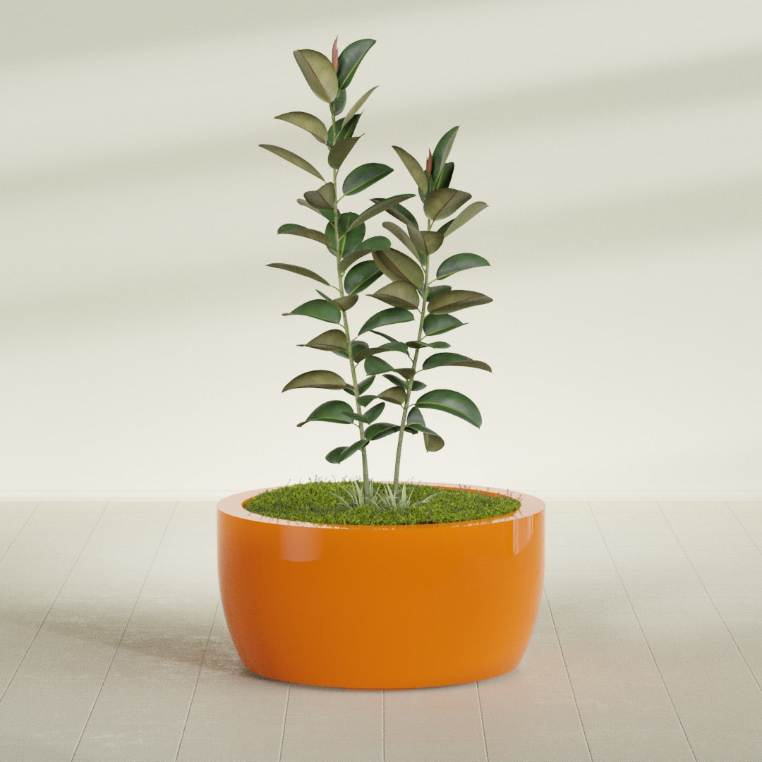 Casablanca Large Round Low Bowl Fiberglass Planter - 36 in x 36 in x 18 in - Gloss Tangerine - Gloss Tangerine,36 in x 36 in x 18 in