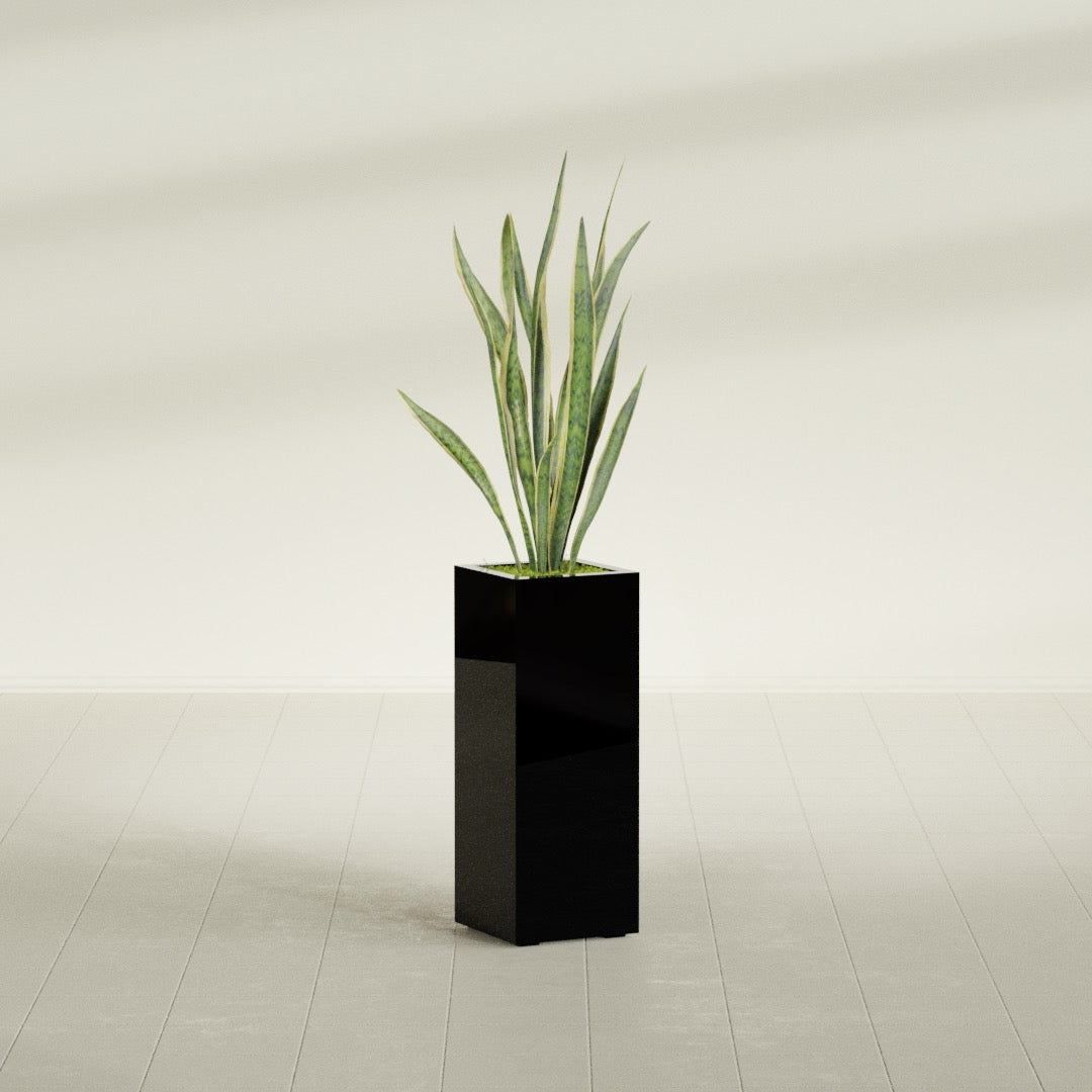 Delray Large Tall Rectangle Fiberglass Planter - 12 in x 12 in x 32 in - Gloss Black - Gloss Black,12 in x 12 in x 32 in