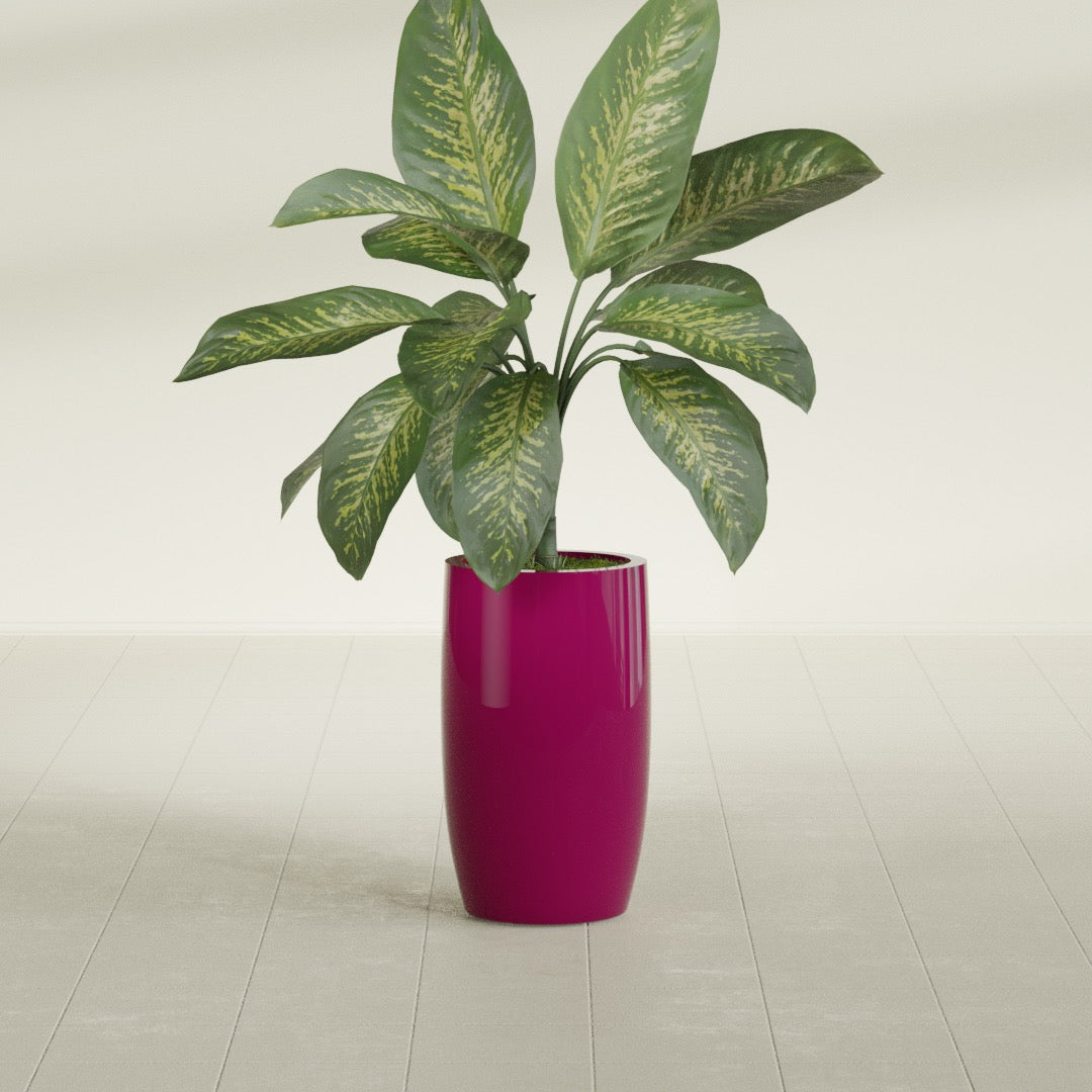 Lisbon Medium Round Fiberglass Planter - 14 in x 14 in x 25 in - Gloss Eggplant - Gloss Eggplant,14 in x 14 in x 25 in