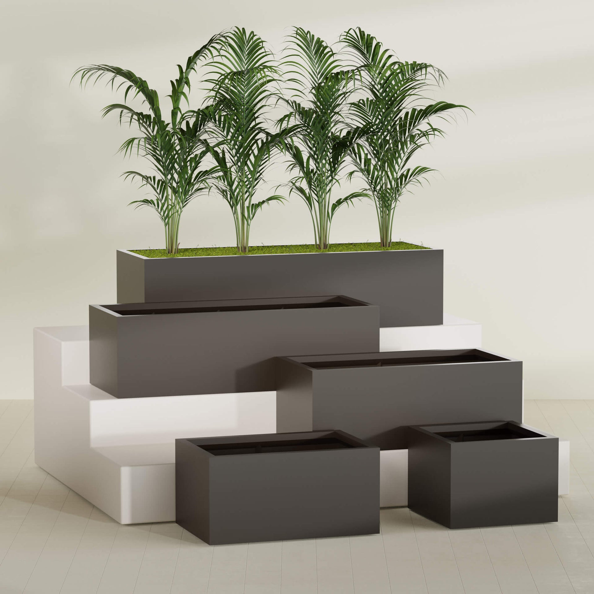 Torino Medium Wide Rectangle Fiberglass Planter - 24 in x 24 in x 18 in - Matte Black - Matte Black,24 in x 24 in x 18 in