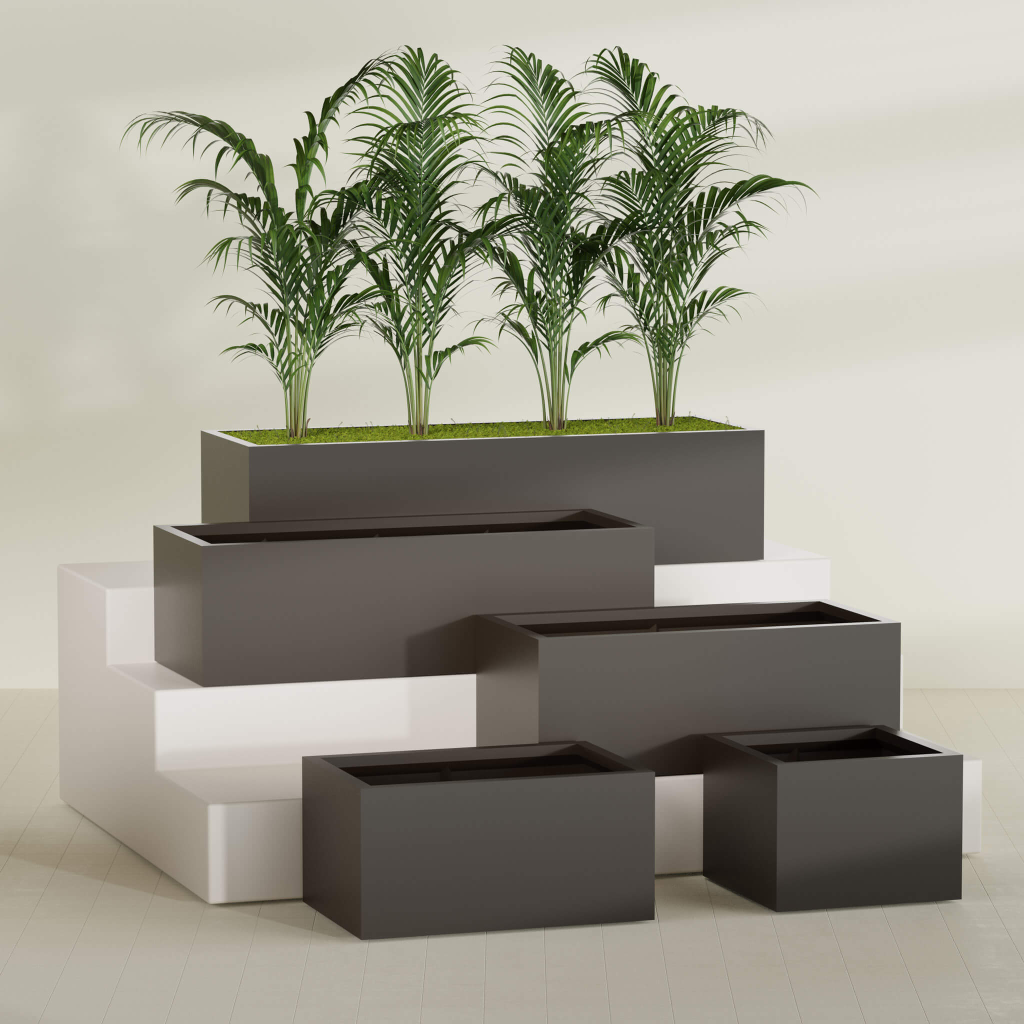 Torino Medium Wide Rectangle Fiberglass Planter - 24 in x 24 in x 18 in - Matte Black - Matte Black,24 in x 24 in x 18 in