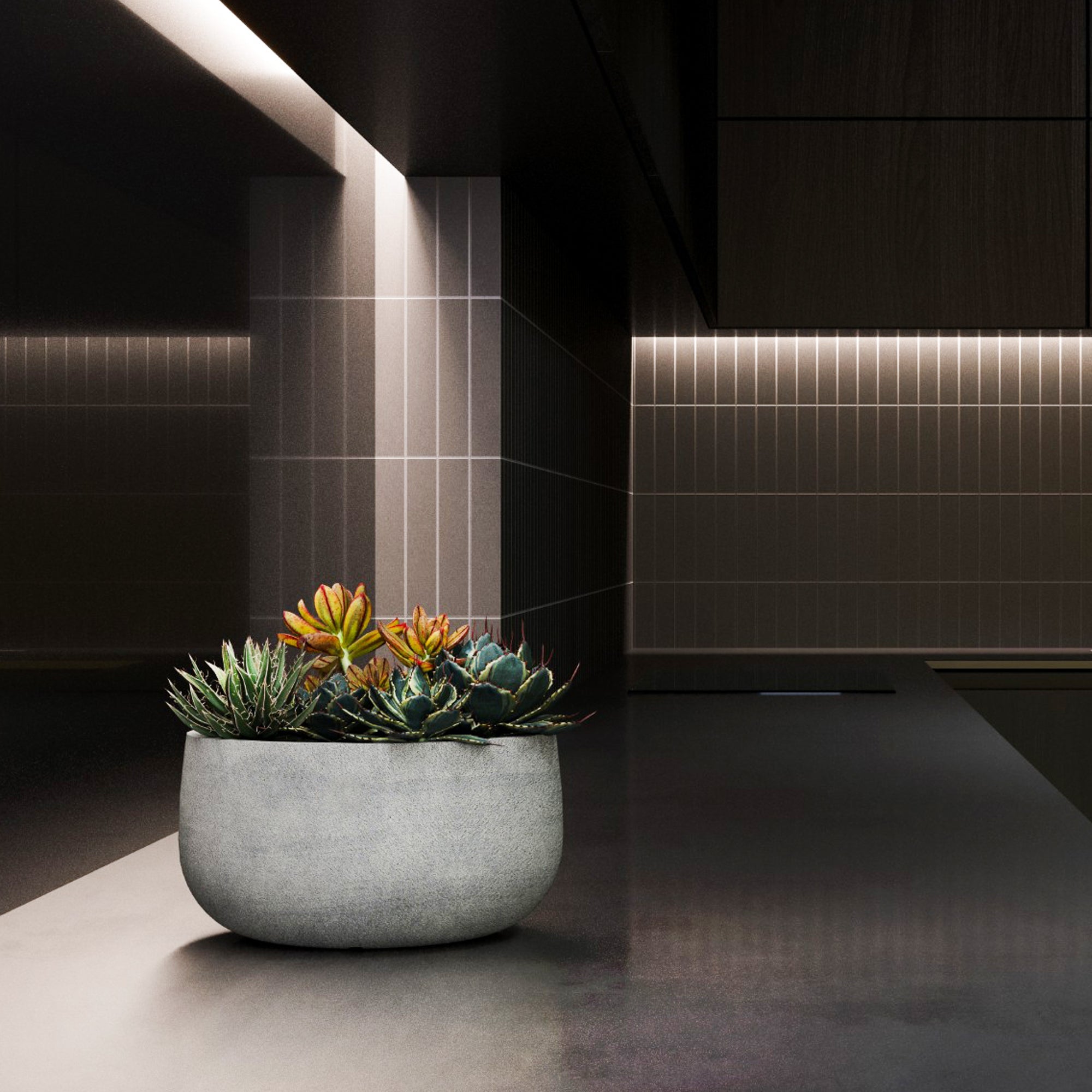 Mondo Low – 9.5" diam. x 5"H - Concrete Stone,9.5 in x 9.5 in x 5 in