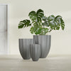Alicante Small Round Fiberglass Planter - 15 in x 15 in x 21 in - Metallic Gunmetal - Metallic Gunmetal,15 in x 15 in x 21 in