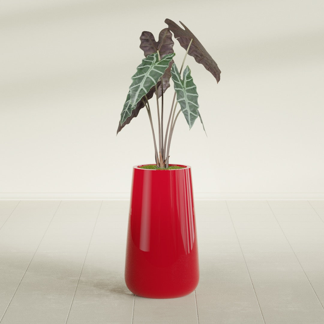 Saigon Large Tapered Round Planter - 14 in x 14 in x 30 in - Gloss Red - Gloss Red,13.7 in x 13.7 in 30 in