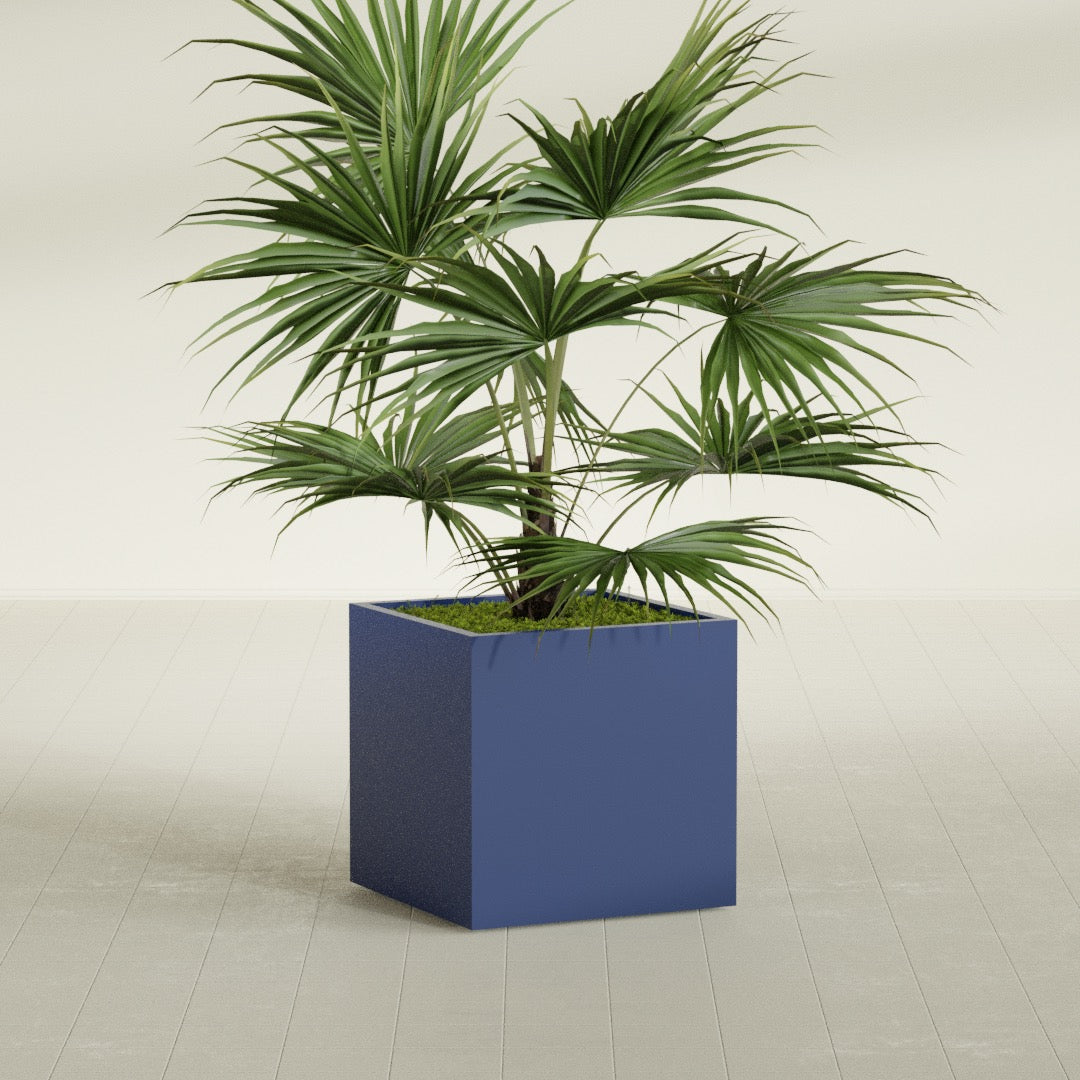Montroy Medium Cube Square Fiberglass Planter - 28 in x 28 in x 28 in - Matte Cobalt Blue - Matte Cobalt Blue,28 in x 28 in x 28 in
