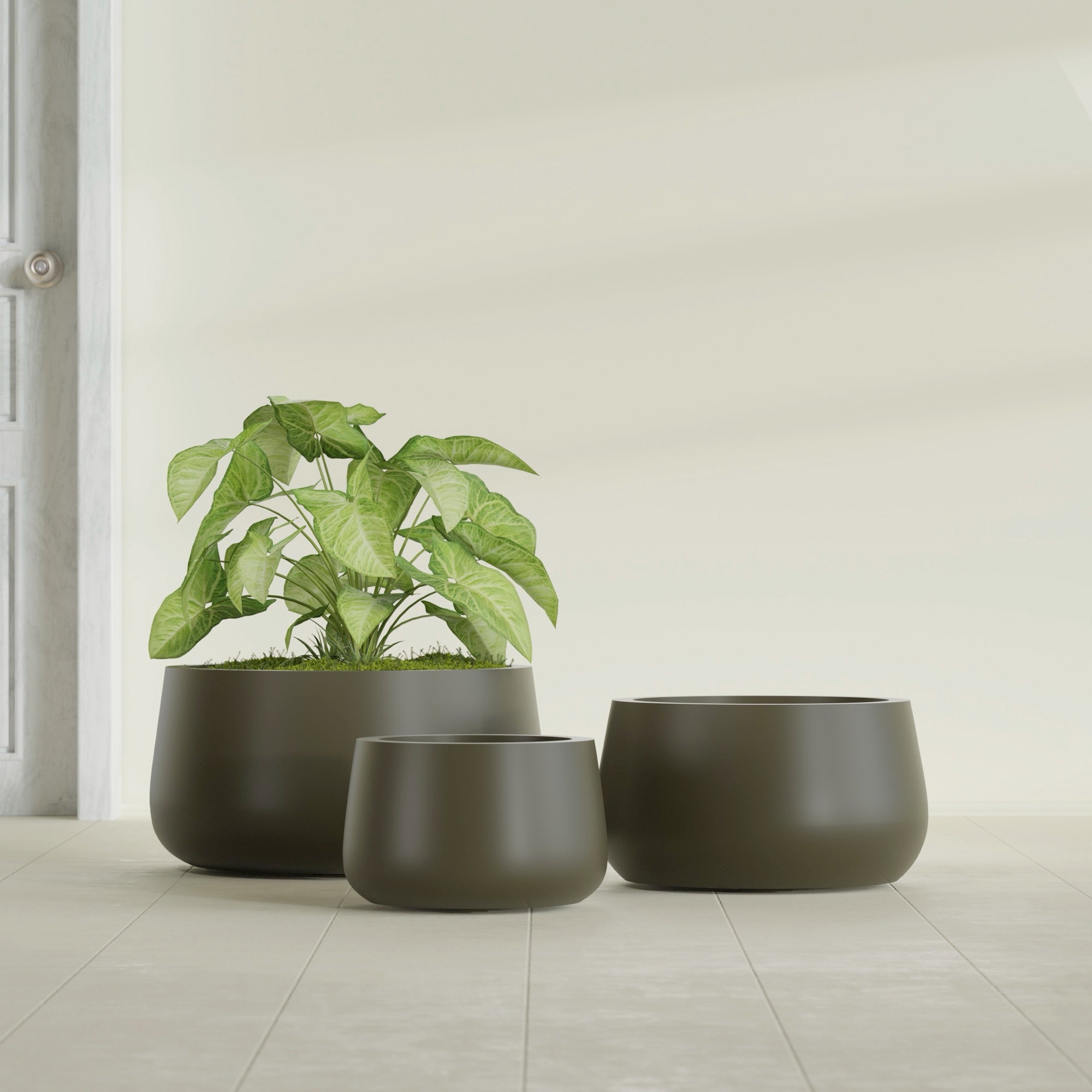 Short Hayden Small Round Fiberglass Planter - 12 in x 12 in x 7 in - Matte Bronze - Matte Bronze,12 in x 12 in x 7 in
