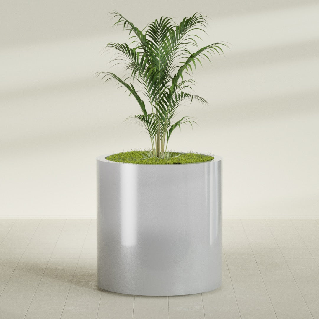 Rio Grande Large Round Fiberglass Planter - 30 in x 30 in x 32 in - Metallic Silver - Metallic Silver,30 in x 30 in x 32 in