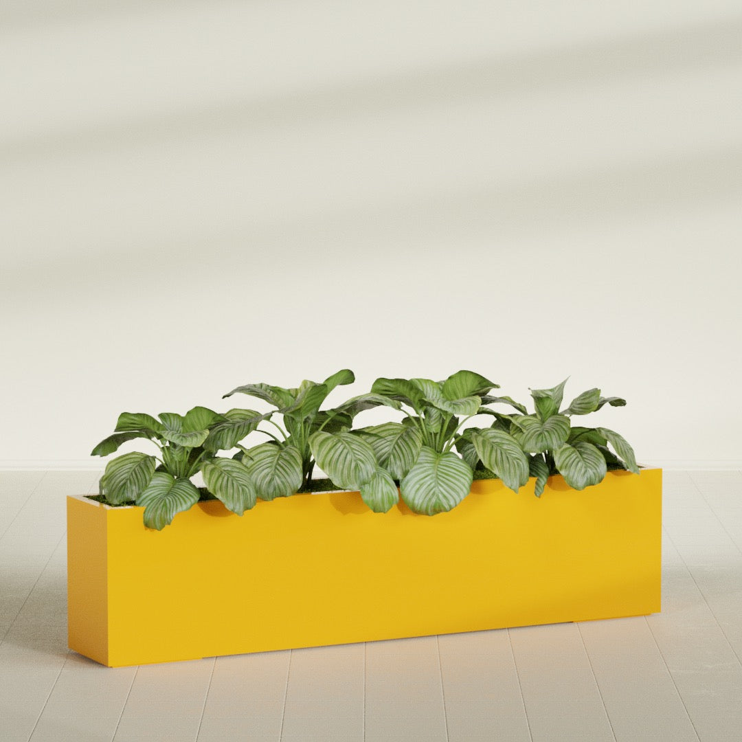 Miami Extra Large Narrow Rectangle Fiberglass Planter - 72 in x 12 in x 18 in - Gloss Saffron - Gloss Saffron,72 in x 12 in x 18 in