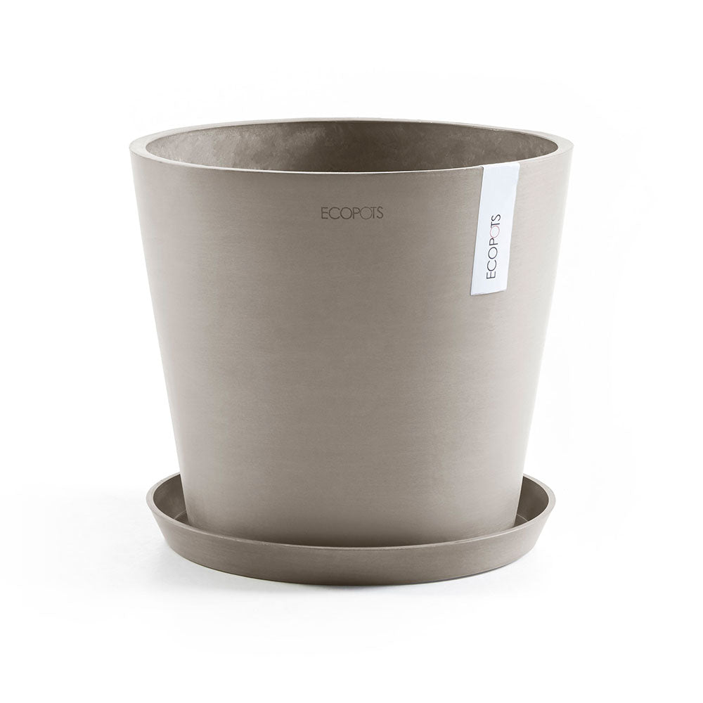 Amsterdam Small Round Planter - 19.8 in x 19.8 in x 17.3 in - Planter + Saucer + Watering System - Taupe - Taupe,19.75 in x 19.75 in x 17.25 in,Planter + Saucer + Watering System