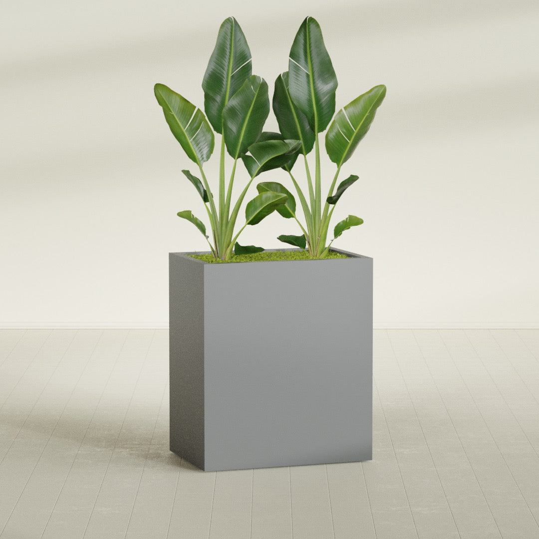 Darwin Large Rectangle Fiberglass Planter - 36 in x 24 in x 42 in - Metallic Gunmetal - Metallic Gunmetal,36 in x 24 in x 42 in