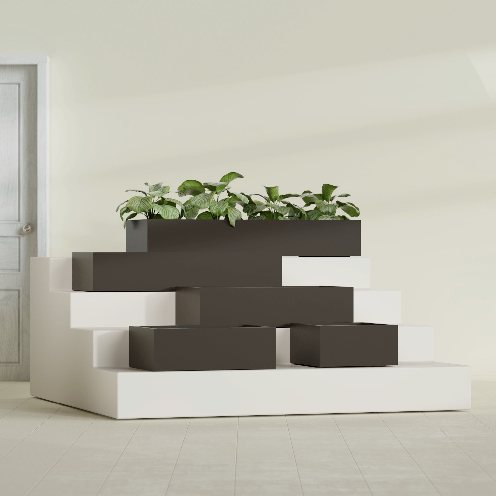 Antwerp Medium Low Rectangle Fiberglass Planter - 24 in x 24 in x 12 in - Matte Brown - Matte Brown,24 in x 24 in x 12 in