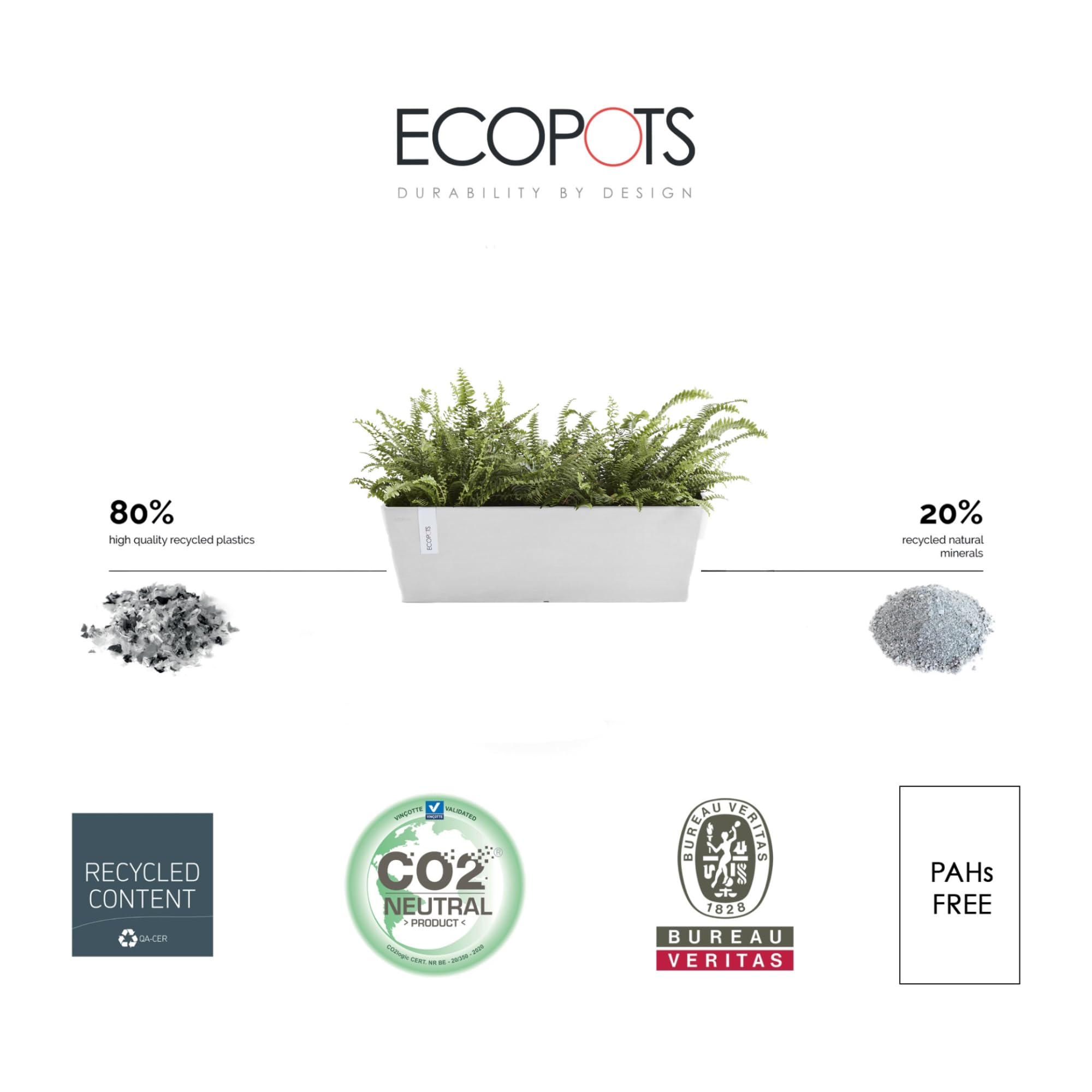 Bruges Large Rectangle Planter - 31.5 in x 8 in x 8 in - Pure White - Pure White,31.5 in x 8 in x 8 in