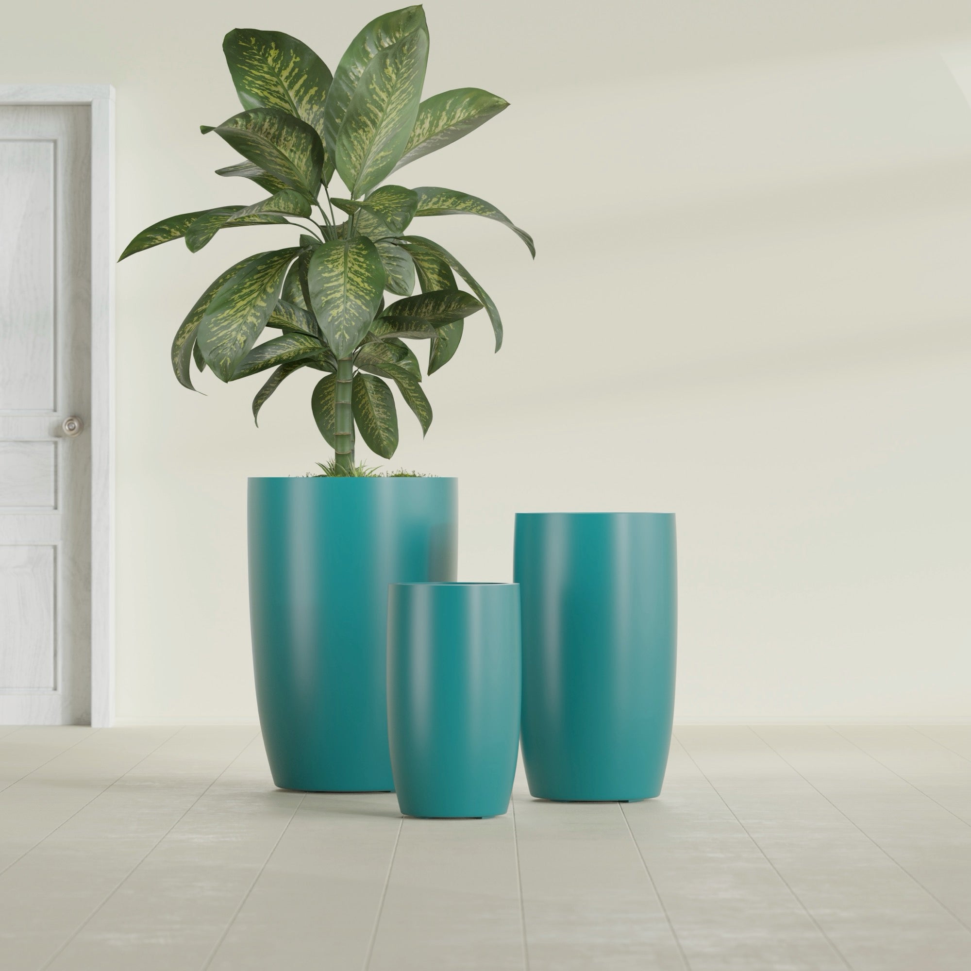Lisbon Medium Round Fiberglass Planter - 14 in x 14 in x 25 in - Satin Sea Foam - Satin Sea Foam,14 in x 14 in x 25 in