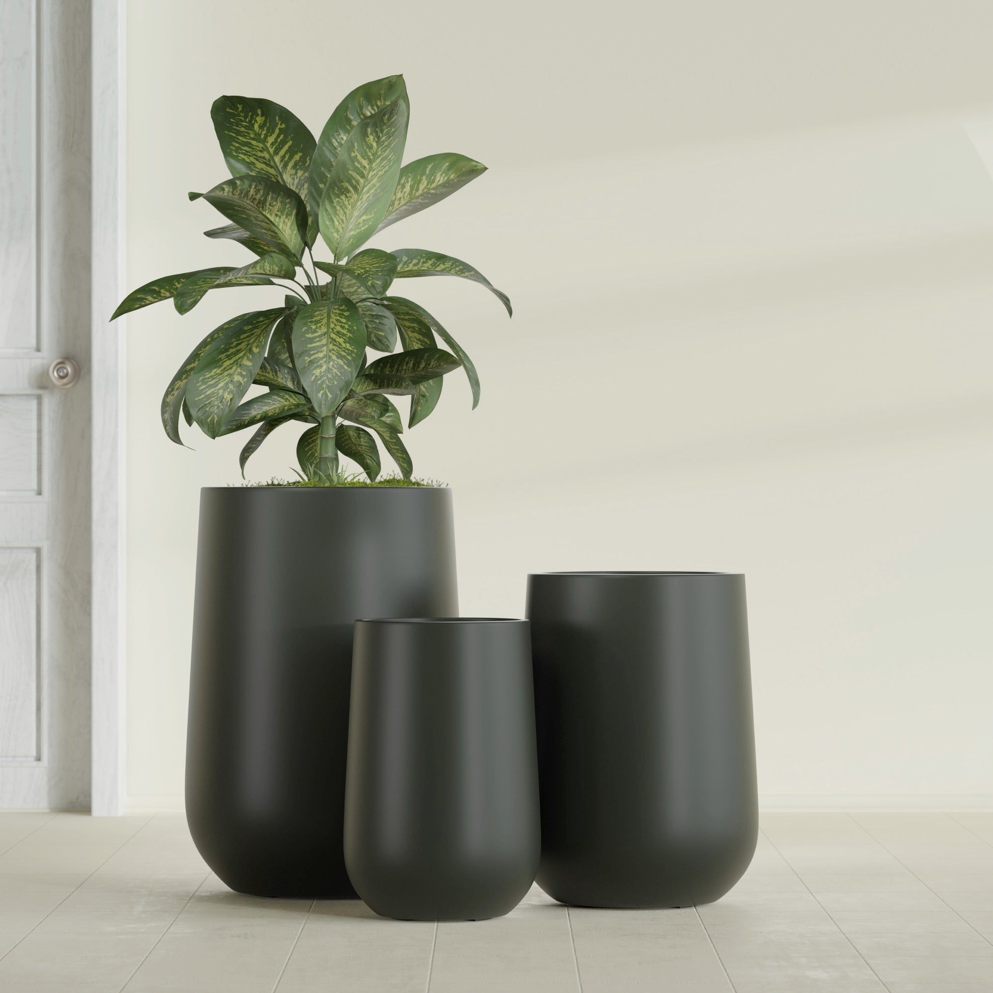 Tall Hayden Medium Round Fiberglass Planter - 12 in x 12 in x 20 in - Matte Charcoal - Matte Charcoal,12 in x 12 in x 20 in
