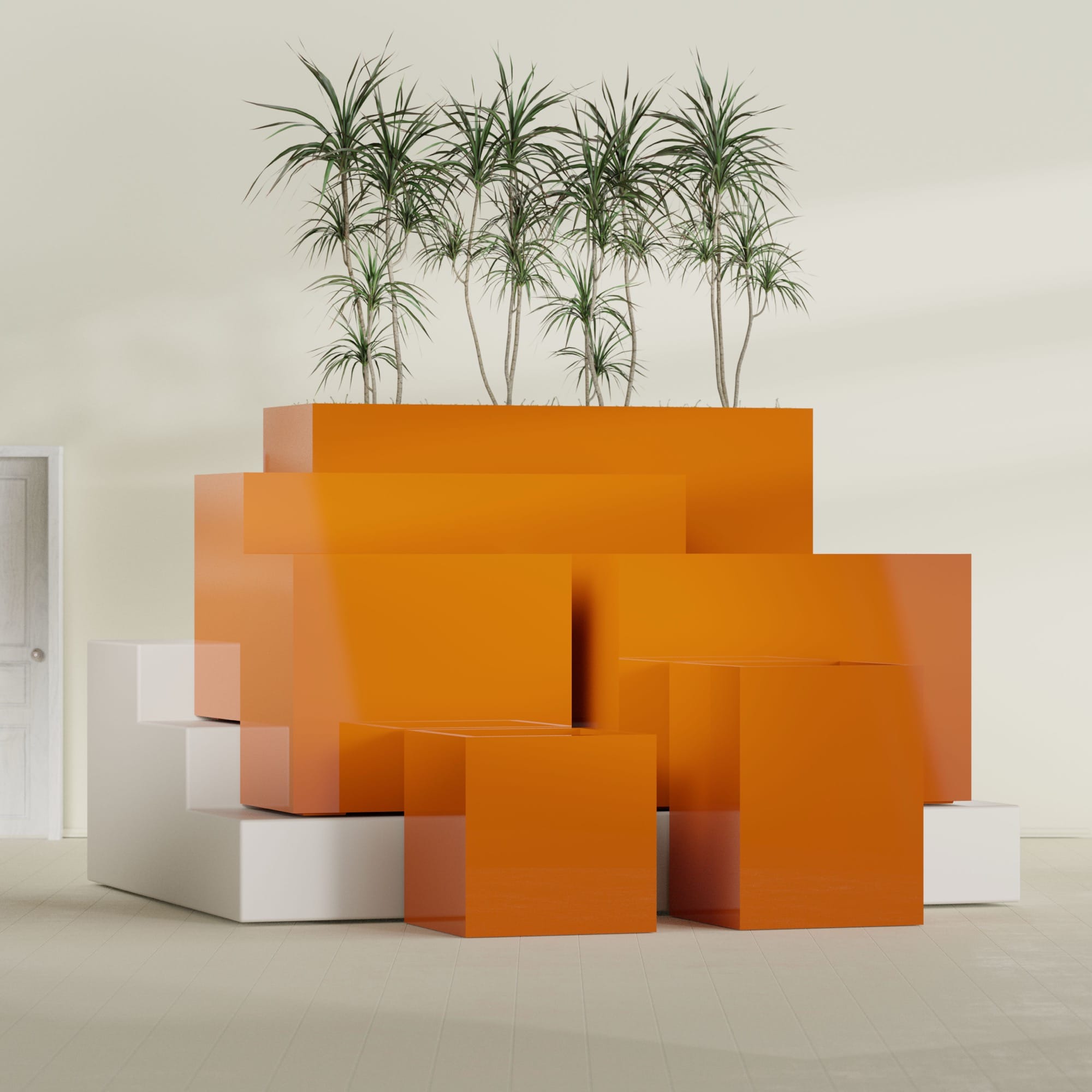 Brisbane Large Rectangle Fiberglass Planter - 24 in x 24 in x 32 in - Gloss Tangerine - Gloss Tangerine,24 in x 24 in x 32 in