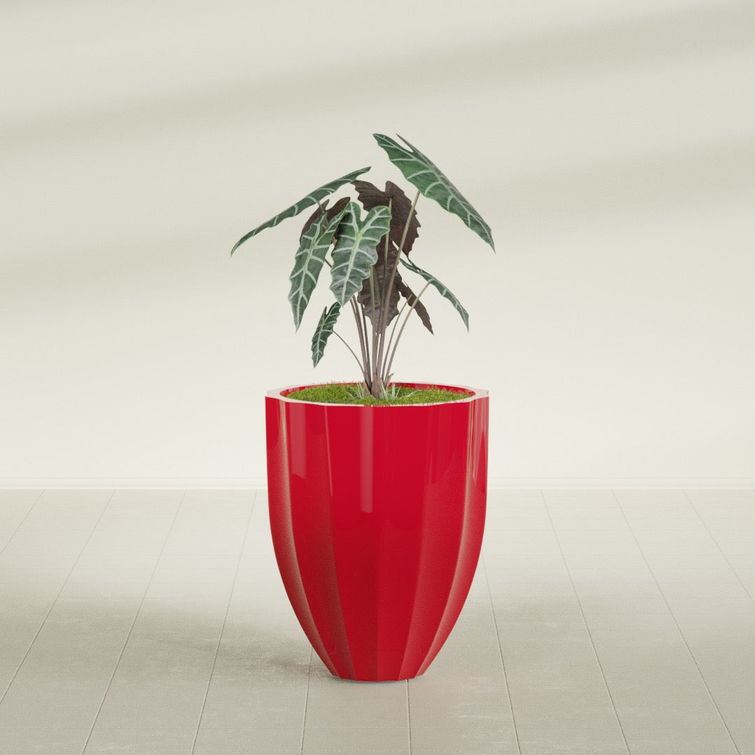 Alicante Medium Round Fiberglass Planter - 22 in x 22 in x 27 in - Gloss Red - Gloss Red,22 in x 22 in x 27 in