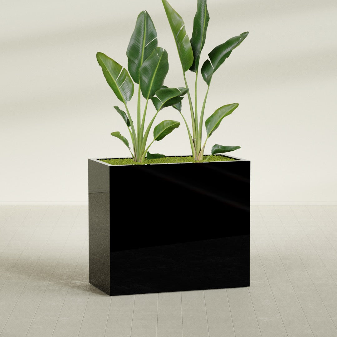 Darwin Extra Large Rectangle Fiberglass Planter - 48 in x 24 in x 42 in - Gloss Black - Gloss Black,48 in x 24 in x 42 in
