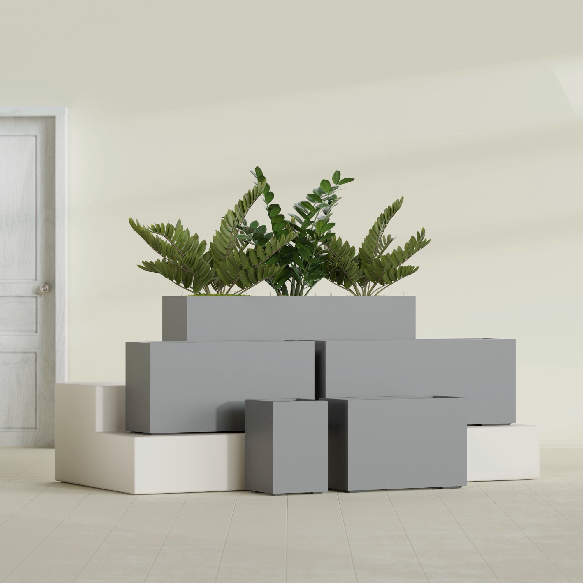 Tolga Medium Rectangle Fiberglass Planter - 16 in x 16 in x 24 in - Metallic Gunmetal - Metallic Gunmetal,16 in x 16 in x 24 in