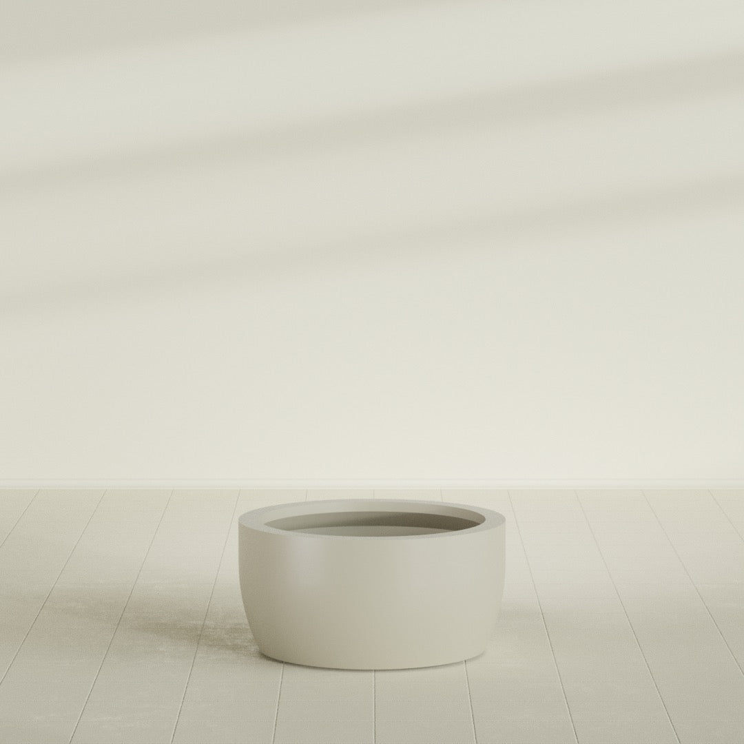 Casablanca Large Round Low Bowl Fiberglass Planter - 30 in x 30 in x 15 in - Satin Beige - Satin Beige,30 in x 30 in x 15 in