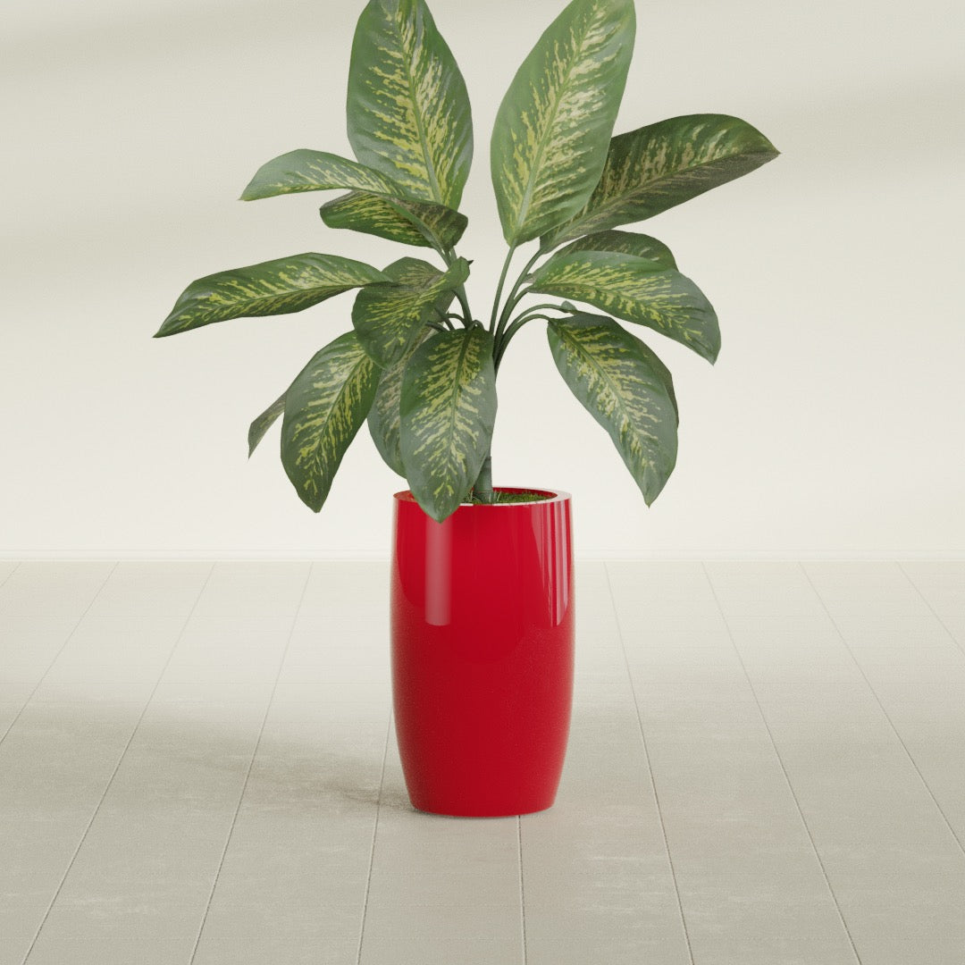 Lisbon Medium Round Fiberglass Planter - 14 in x 14 in x 25 in - Gloss Red - Gloss Red,14 in x 14 in x 25 in