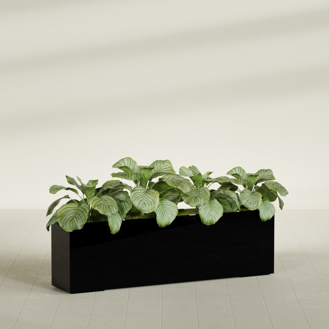 Miami Extra Large Narrow Rectangle Fiberglass Planter - 60 in x 12 in x 18 in - Gloss Black - Gloss Black,60 in x 12 in x 18 in