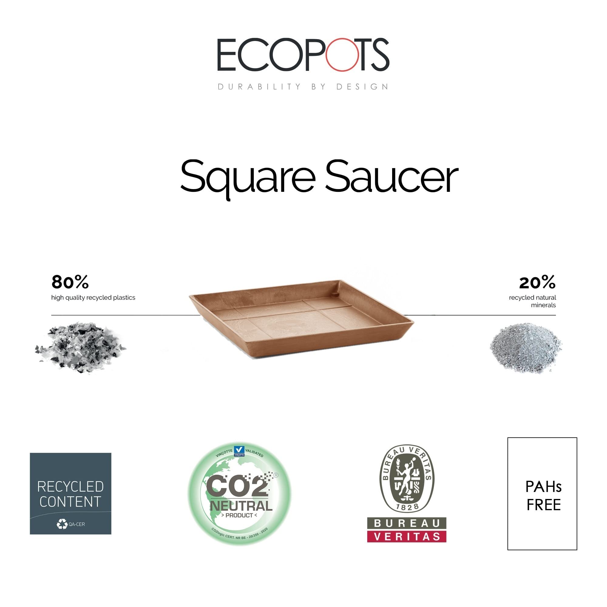 Small Square Saucer - 14 in x 14 in x 1.5 in - Terracotta - Terracotta,14 in x 14 in x 1.5 in