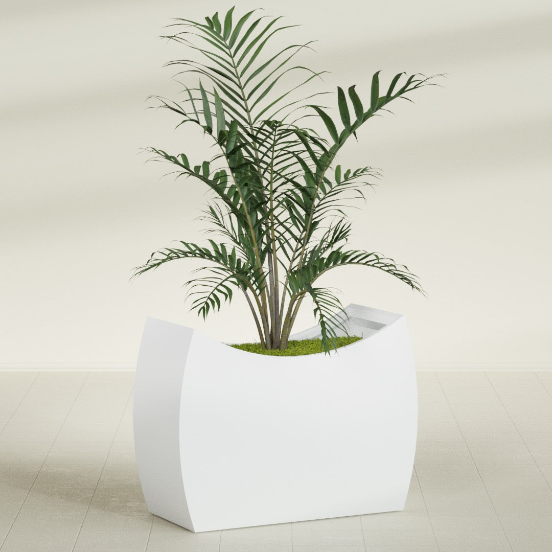 Seoul Extra Large Curved Abstract Fiberglass Planter - 48 in x 20 in x 36 in - Matte White - Matte White,48 in x 20 in x 36 in