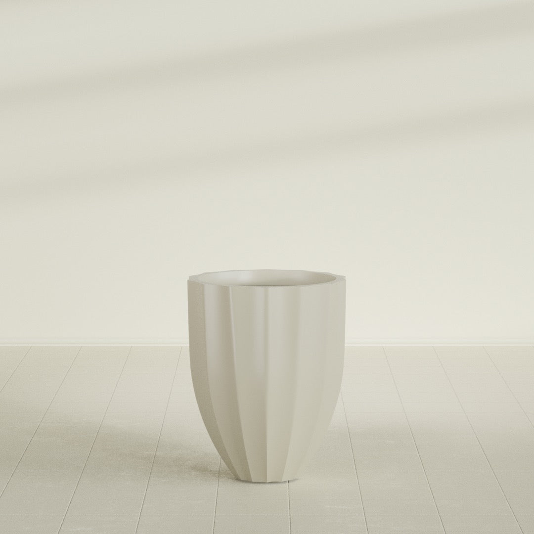 Alicante Medium Round Fiberglass Planter - 22 in x 22 in x 27 in - Satin Beige - Satin Beige,22 in x 22 in x 27 in