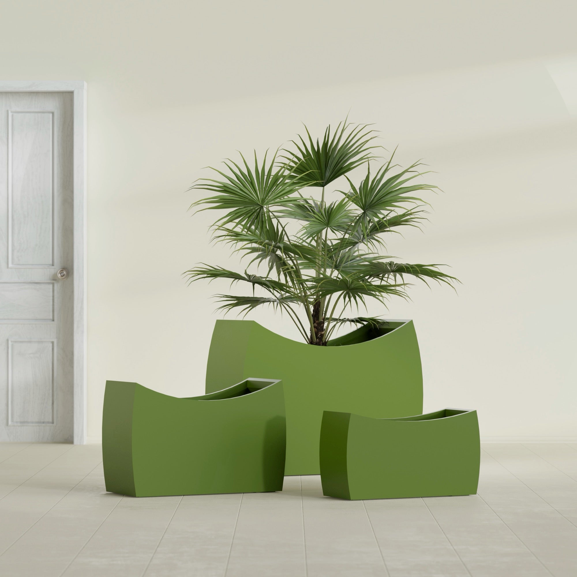 Seoul Large Curved Abstract Fiberglass Planter - 36 in x 16 in x 24 in - Satin Green - Satin Green,36 in x 16 in x 24 in