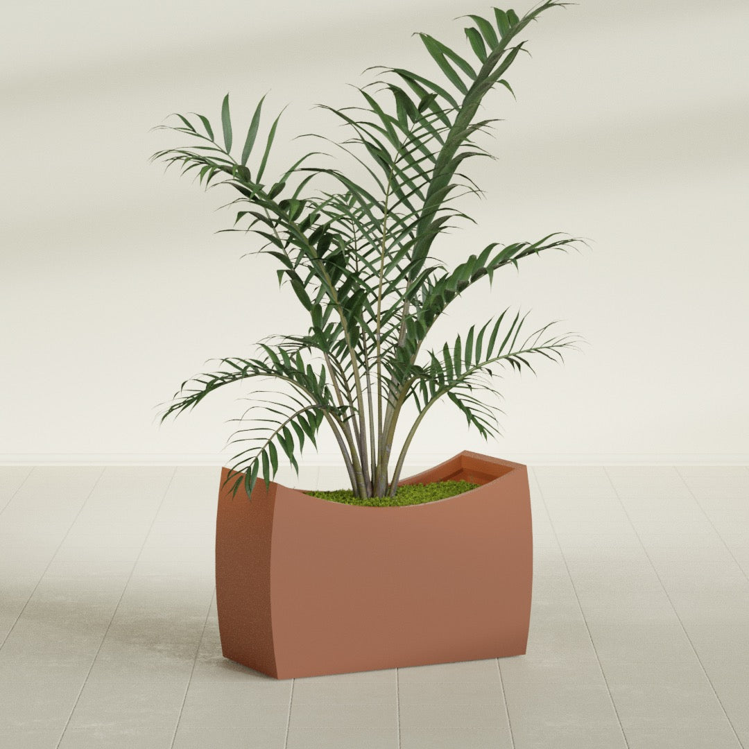Seoul Large Curved Abstract Fiberglass Planter - 36 in x 16 in x 24 in - Matte Terracotta - Matte Terracotta,36 in x 16 in x 24 in
