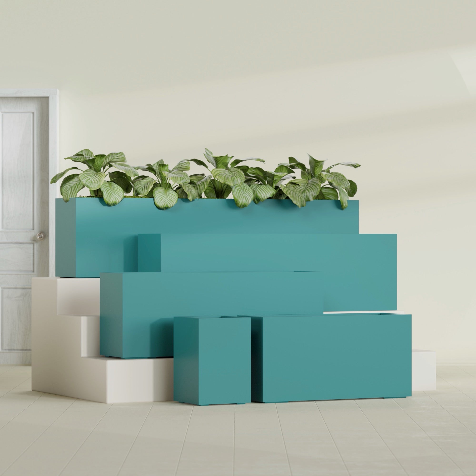 Miami Extra Large Narrow Rectangle Fiberglass Planter - 60 in x 12 in x 18 in - Satin Sea Foam - Satin Sea Foam,60 in x 12 in x 18 in