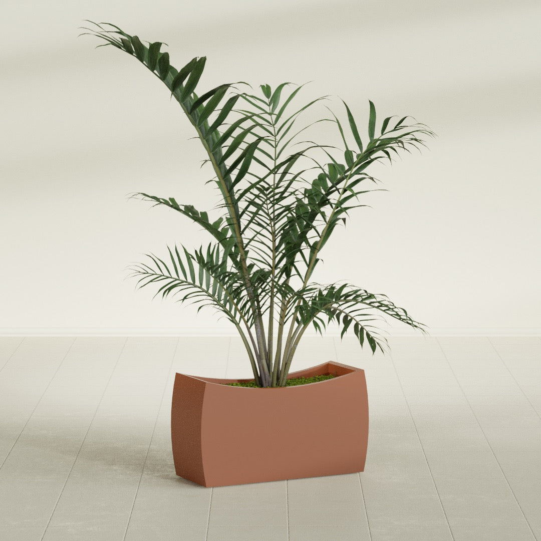 Seoul Large Curved Abstract Fiberglass Planter - 32 in x 12 in x 18 in - Matte Terracotta - Matte Terracotta,32 in x 12 in x 18 in