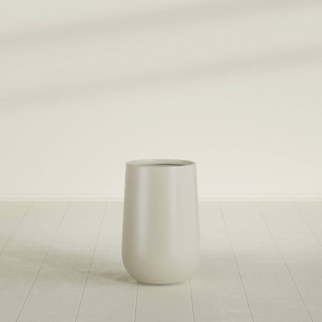Tall Hayden Medium Round Fiberglass Planter - 12 in x 12 in x 20 in - Satin Beige - Satin Beige,12 in x 12 in x 20 in