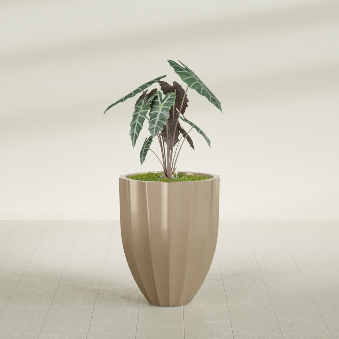 Alicante Medium Round Fiberglass Planter - 22 in x 22 in x 27 in - Metallic Gold - Metallic Gold,22 in x 22 in x 27 in