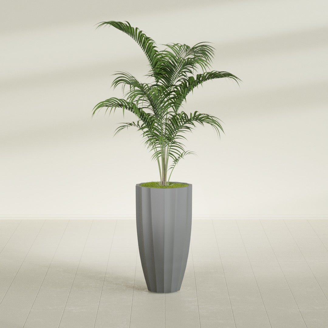 San Jose Large Tall Round Fluted Fiberglass Planter - 16 in x 16 in x 30 in - Metallic Gunmetal - Metallic Gunmetal,16 in x 16 in x 30 in