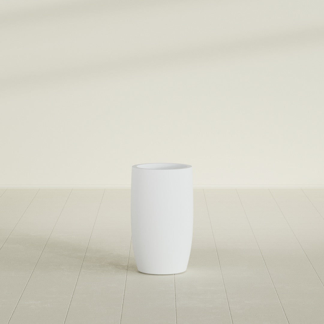 Lisbon Medium Round Fiberglass Planter - 14 in x 14 in x 25 in - Gloss White - Gloss White,14 in x 14 in x 25 in