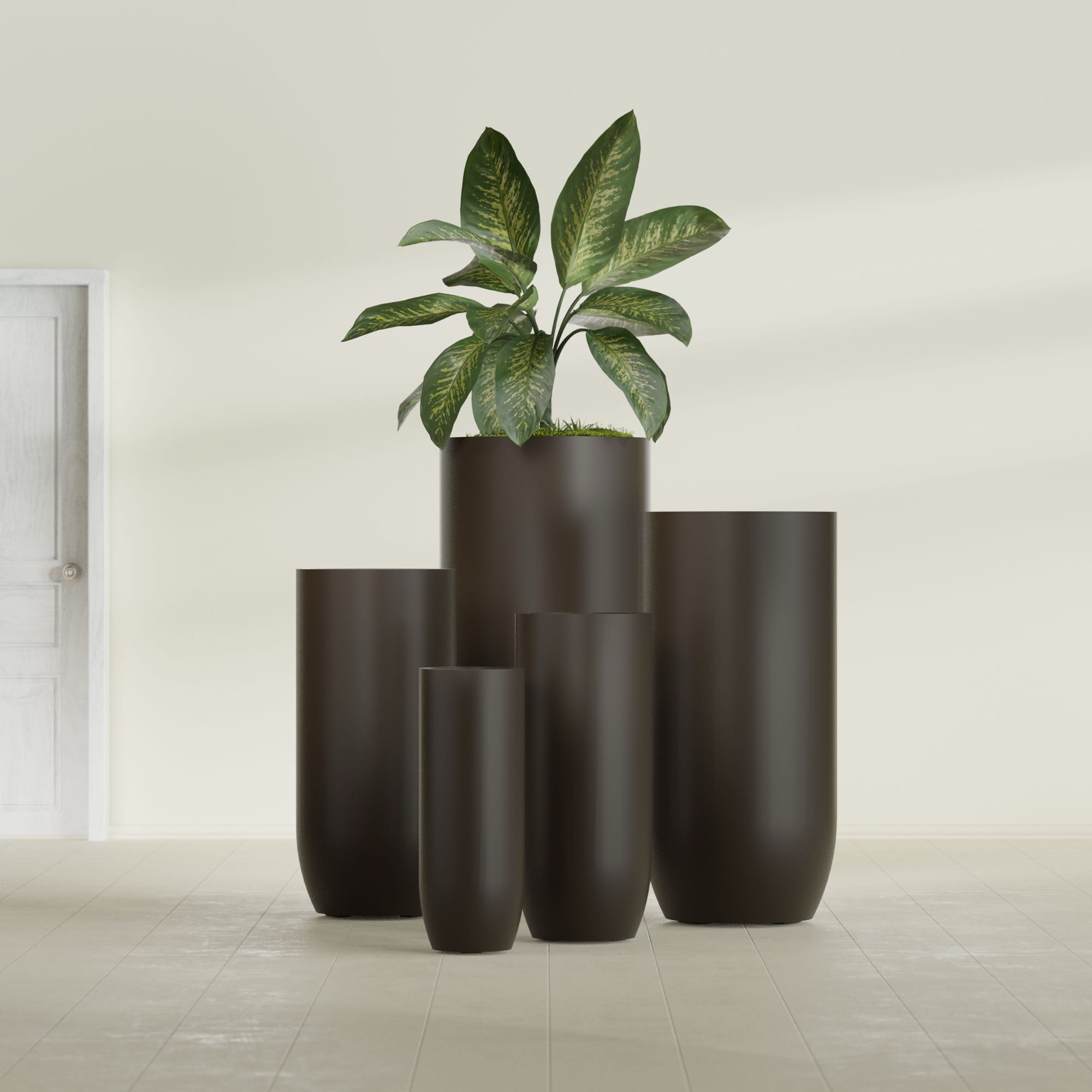 Saint Tropez Extra Large Tall Round Fiberglass Planter - 28 in x 28 in x 60 in - Matte Brown - Matte Brown,28 in x 28 in x 60 in