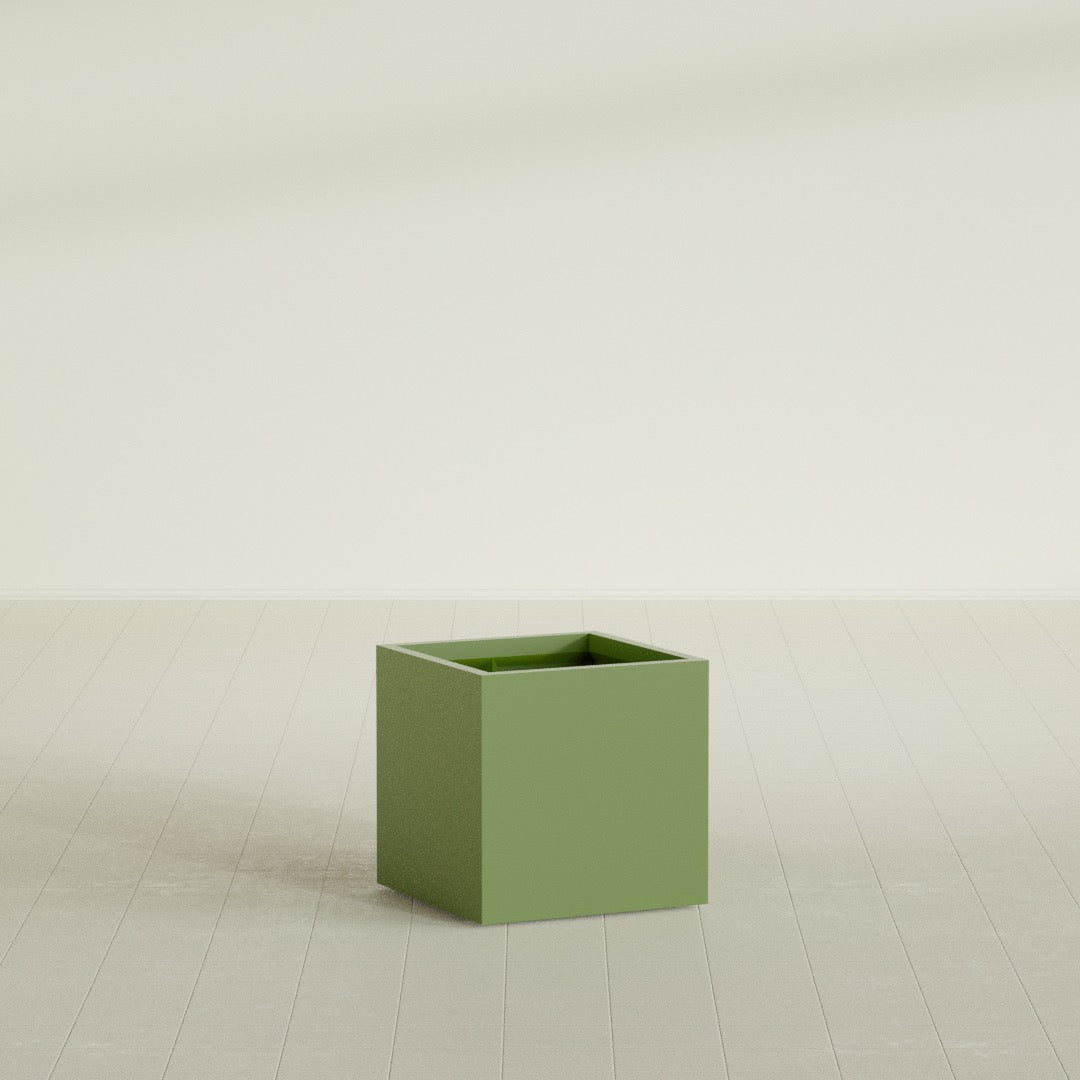 Montroy Medium Cube Square Fiberglass Planter - 24 in x 24 in x 24 in - Satin Green - Satin Green,24 in x 24 in x 24 in