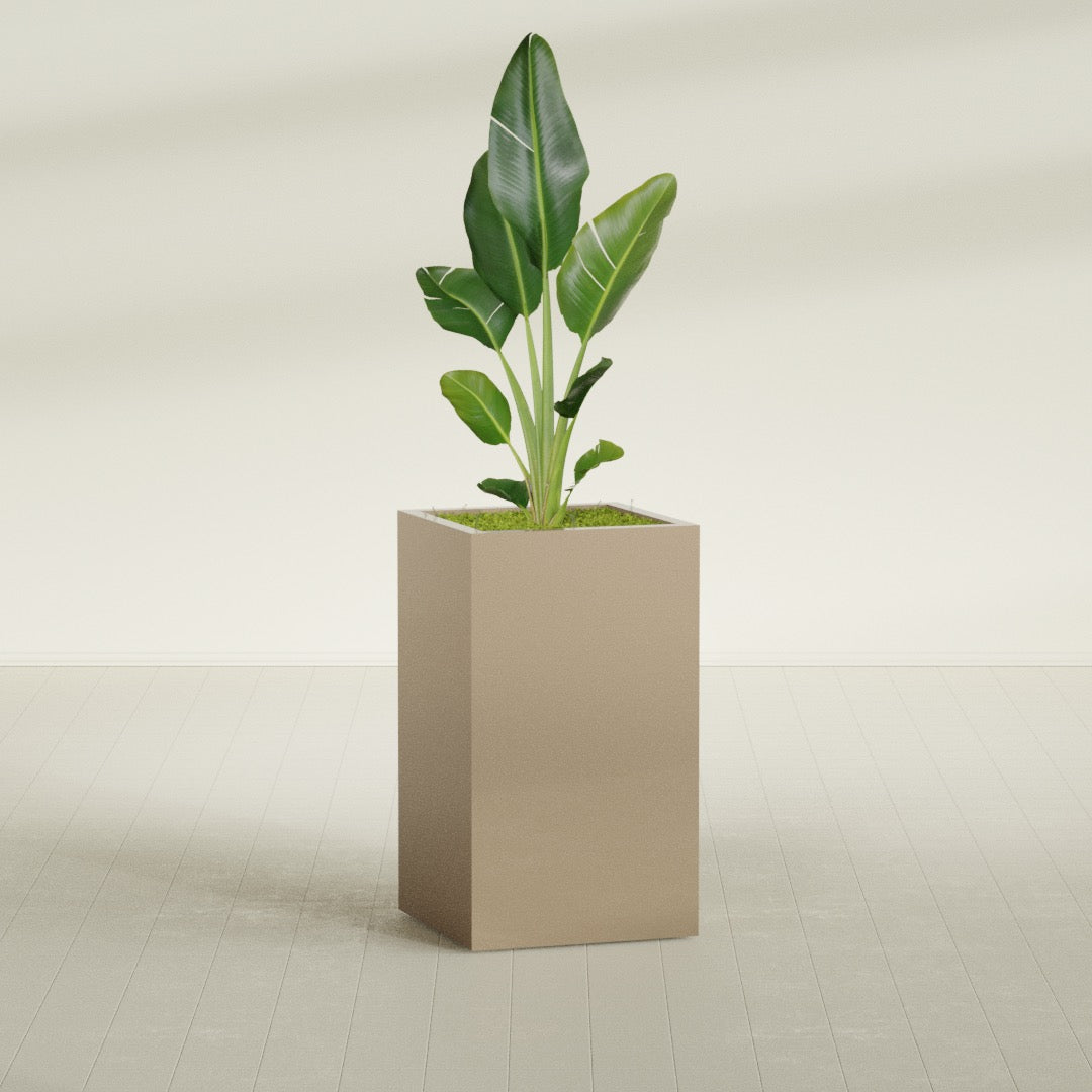 Darwin Large Tall Rectangle Fiberglass Planter - 24 in x 24 in x 42 in - Metallic Gold - Metallic Gold,24 in x 24 in x 42 in