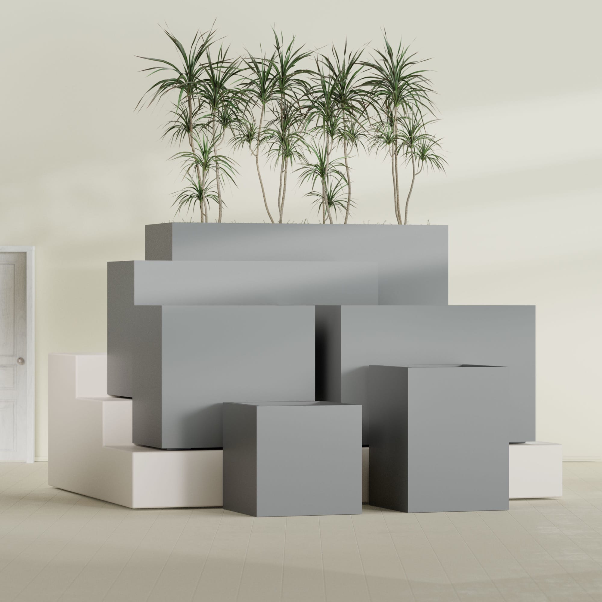 Brisbane Large Rectangle Fiberglass Planter - 24 in x 24 in x 32 in - Metallic Gunmetal - Metallic Gunmetal,24 in x 24 in x 32 in