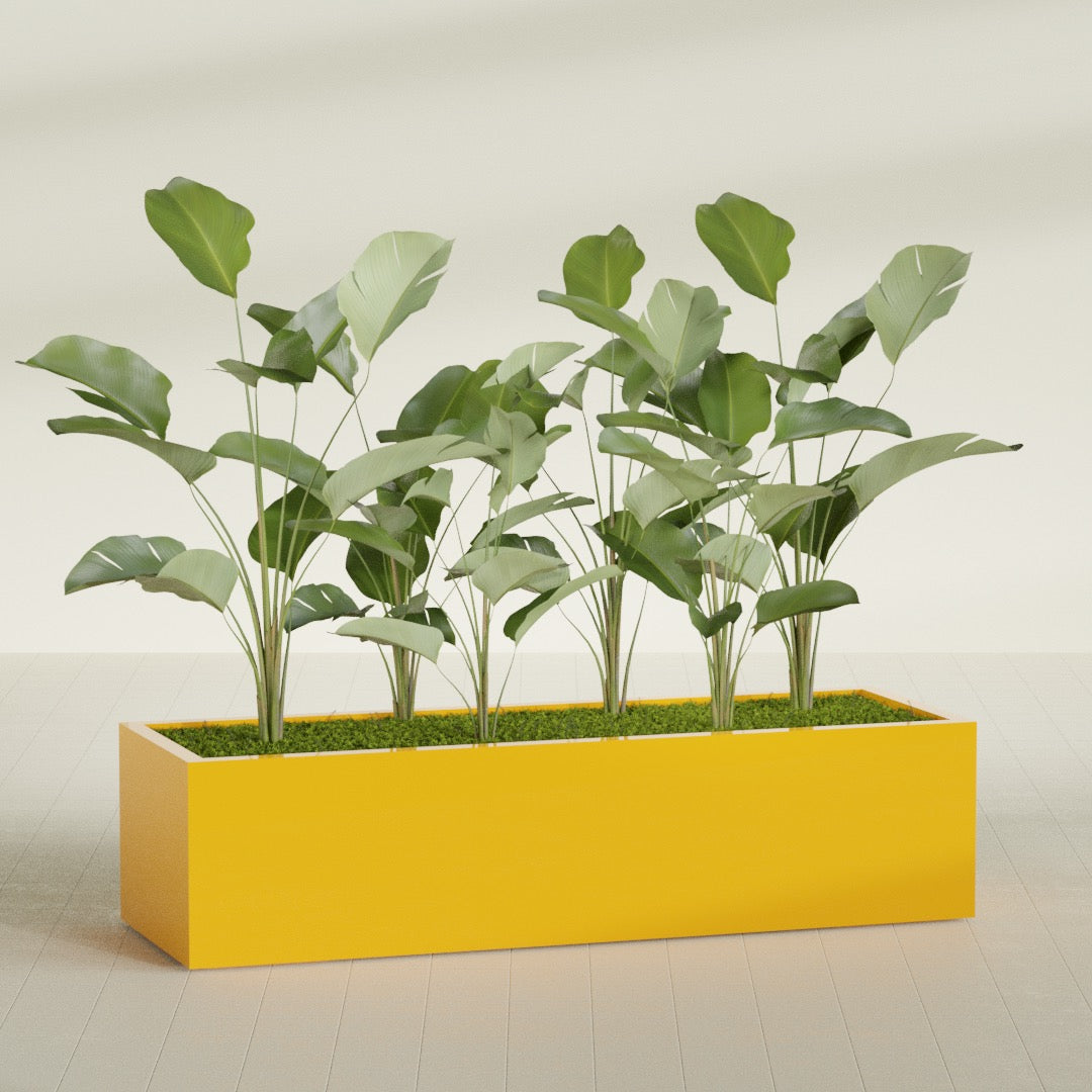 Torino Extra Large Wide Rectangle Fiberglass Planter - 72 in x 24 in x 18 in - Gloss Saffron - Gloss Saffron,72 in x 24 in x 18 in