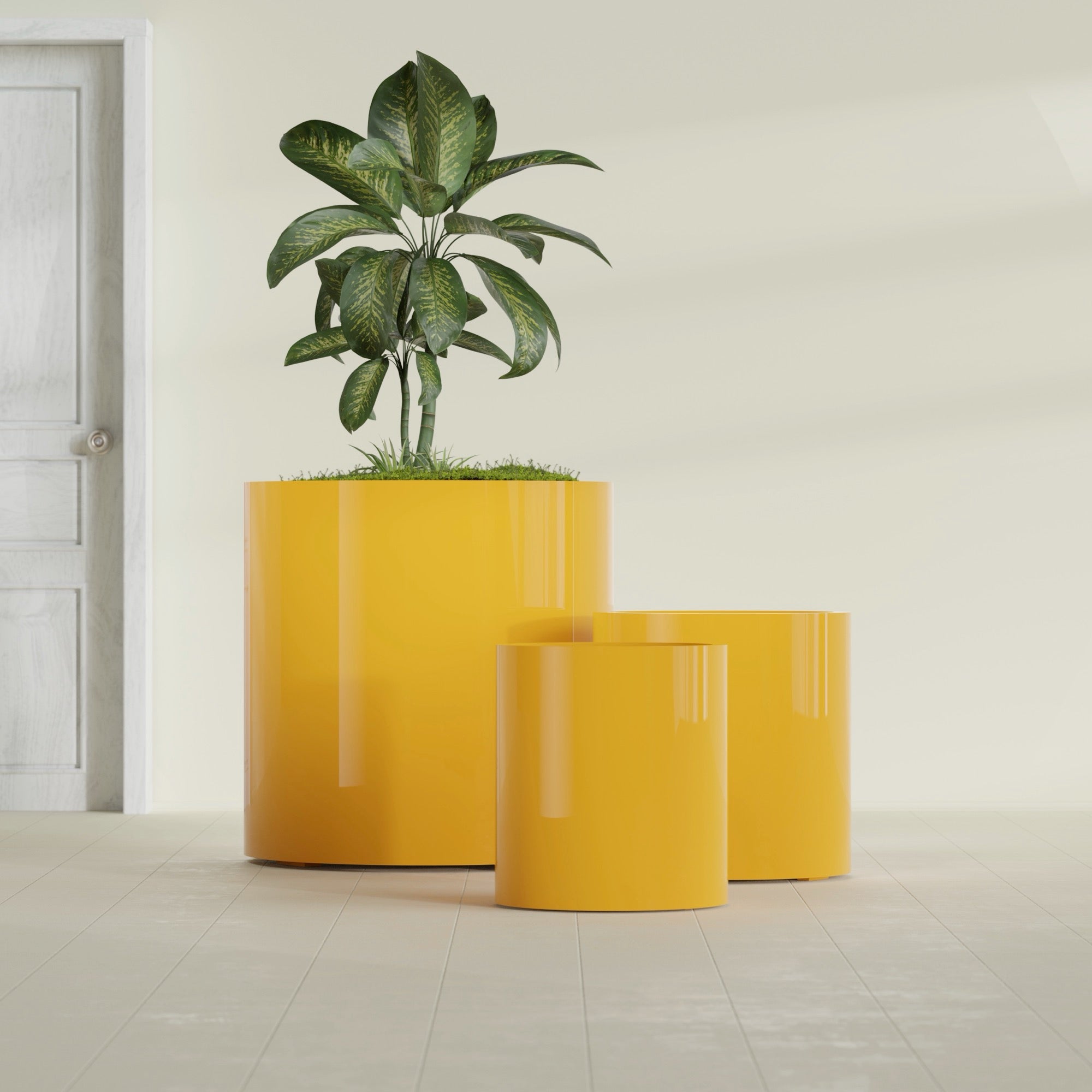 Rio Grande Medium Round Fiberglass Planter - 18 in x 18 in x 20 in - Gloss Saffron - Gloss Saffron,18 in x 18 in x 20 in