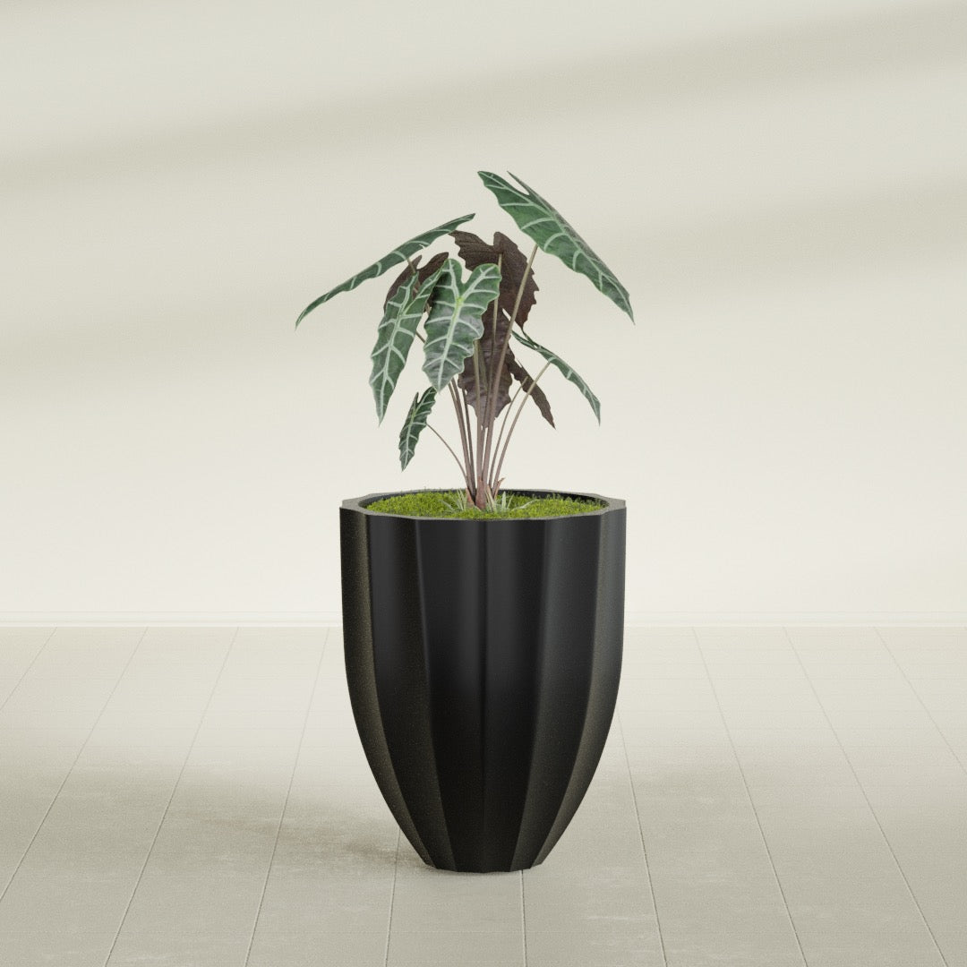 Alicante Medium Round Fiberglass Planter - 22 in x 22 in x 27 in - Matte Black - Matte Black,22 in x 22 in x 27 in