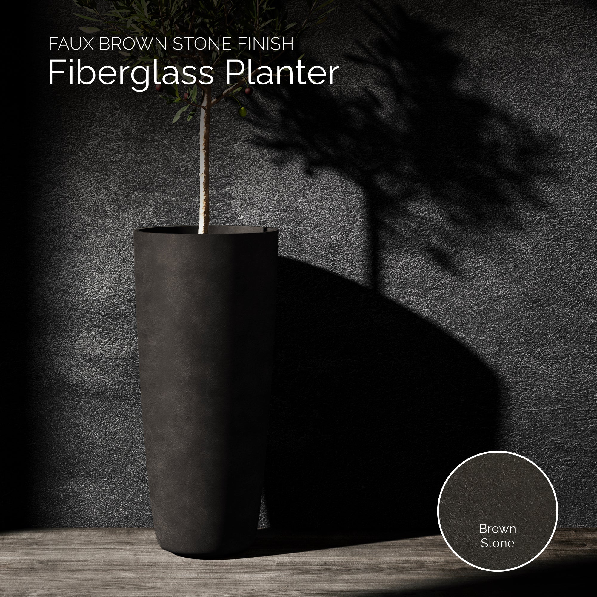 Lofto Tall Planter – Brown Stone Finish – Fiberglass Indoor/Outdoor and Weather-Resistant Large Planter (14.5" D x 30.5" H Exterior, 13.4" D x 30.3" H Interior) - Brown Stone,14.5 in x 14.5 in x 30.5 in - Brown Stone,14.6 in diam. x 30.5 in - Brown S - Brown Stone,14.6 in diam. x 30.5 in