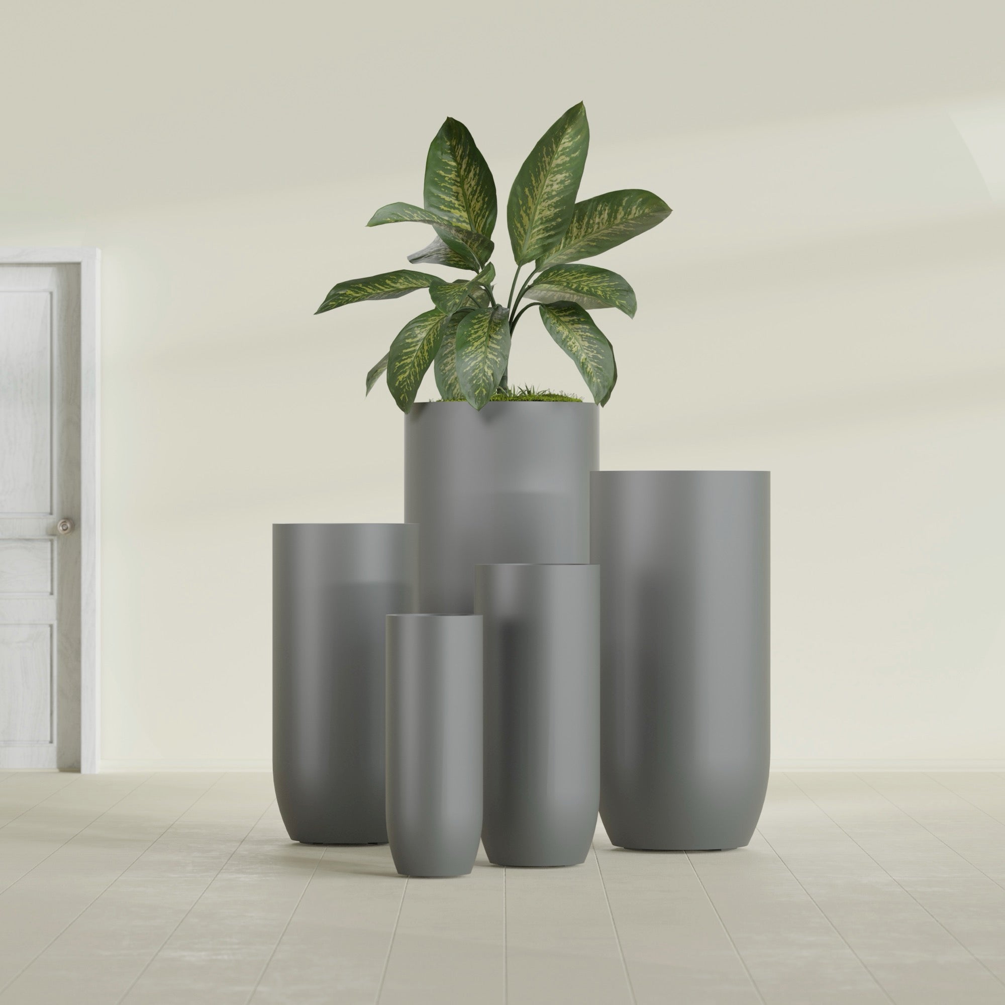 Saint Tropez Large Tall Round Fiberglass Planter - 20 in x 20 in x 43 in - Metallic Gunmetal - Metallic Gunmetal,20 in x 20 in x 43 in