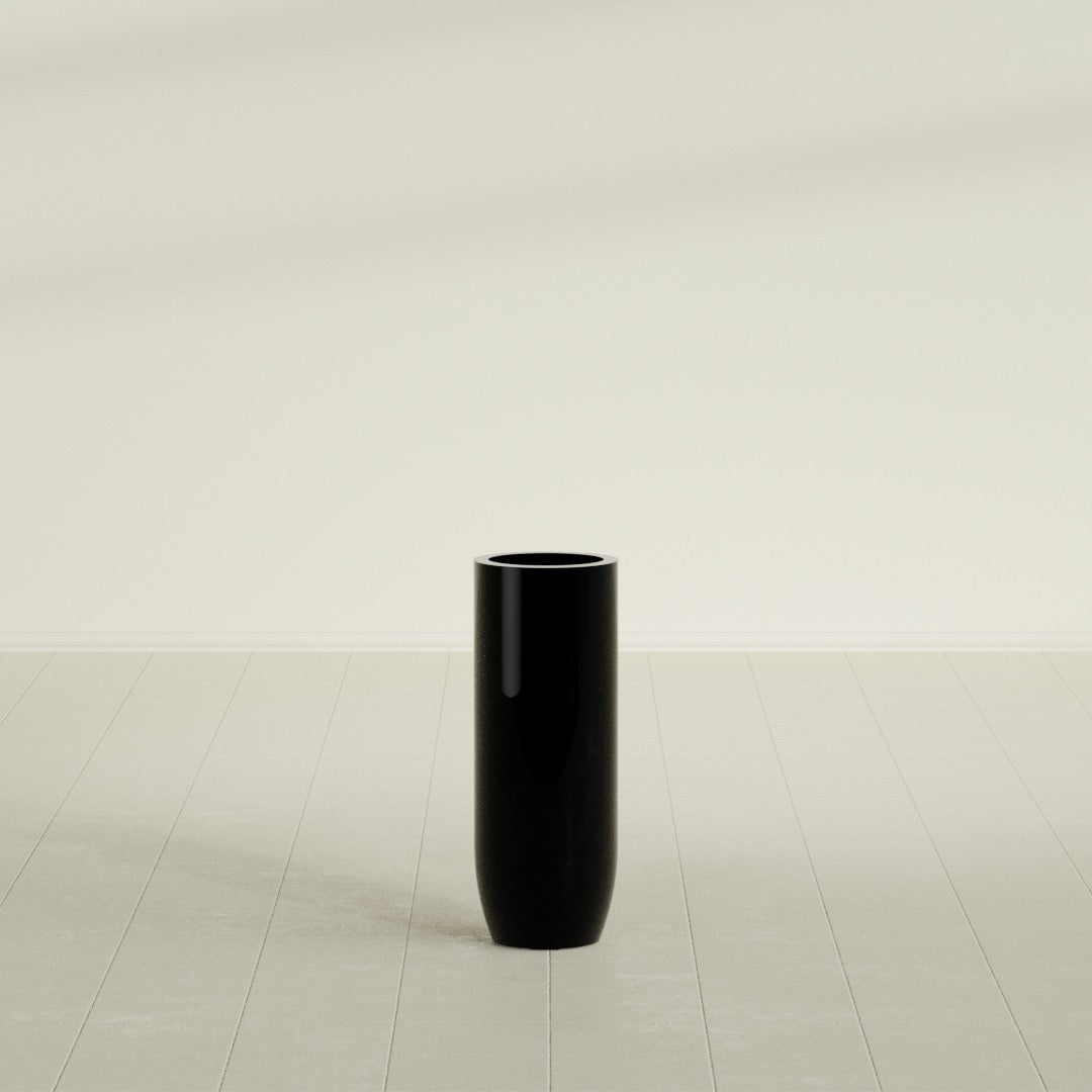 Saint Tropez Large Tall Round Fiberglass Planter - 12 in x 12 in x 32 in - Gloss Black - Gloss Black,12 in x 12 in x 32 in