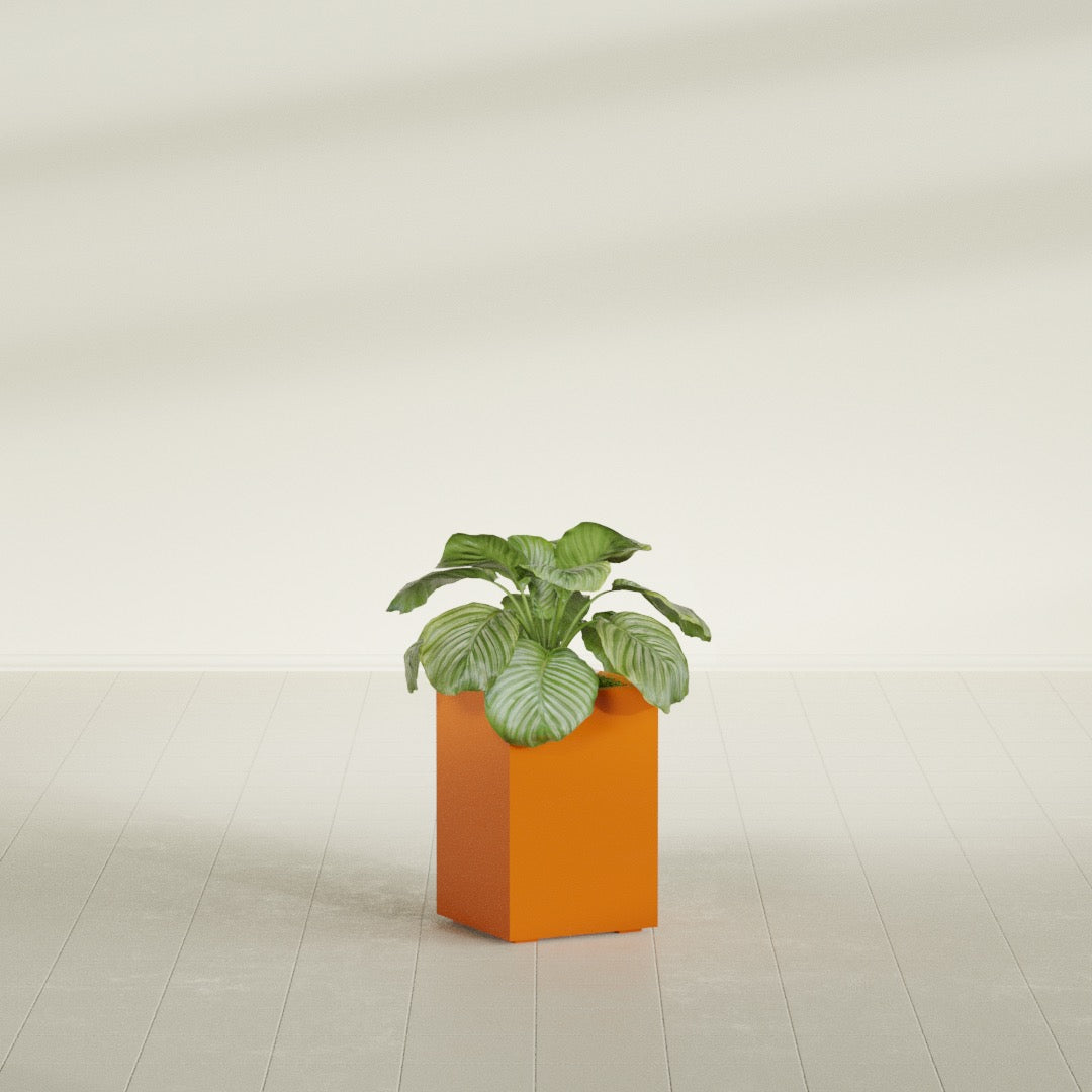 Miami Small Rectangle Fiberglass Planter - 12 in x 12 in x 18 in - Gloss Tangerine - Gloss Tangerine,12 in x 12 in x 18 in
